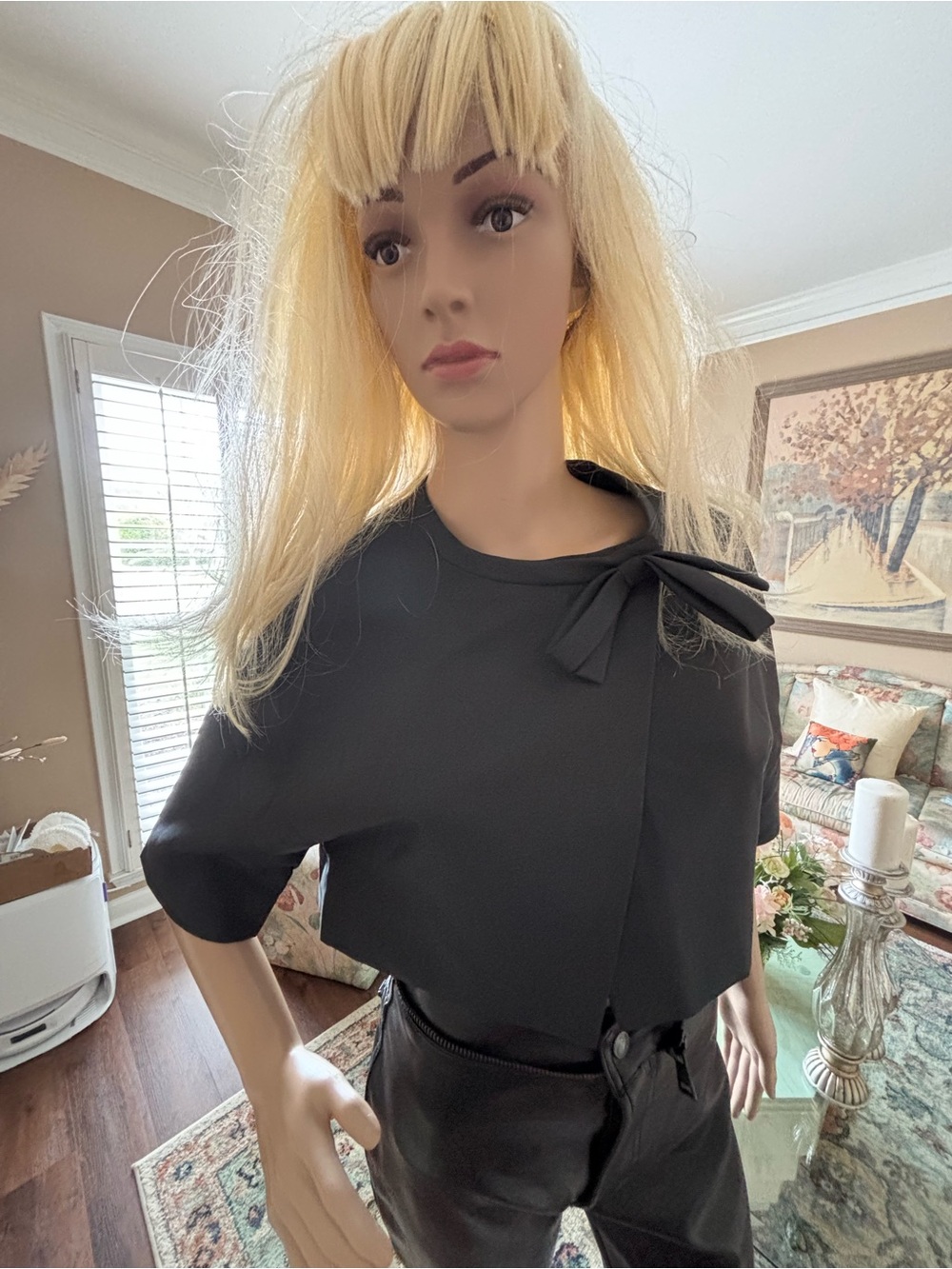Moschino Black Cropped Bow-Shoulder Top